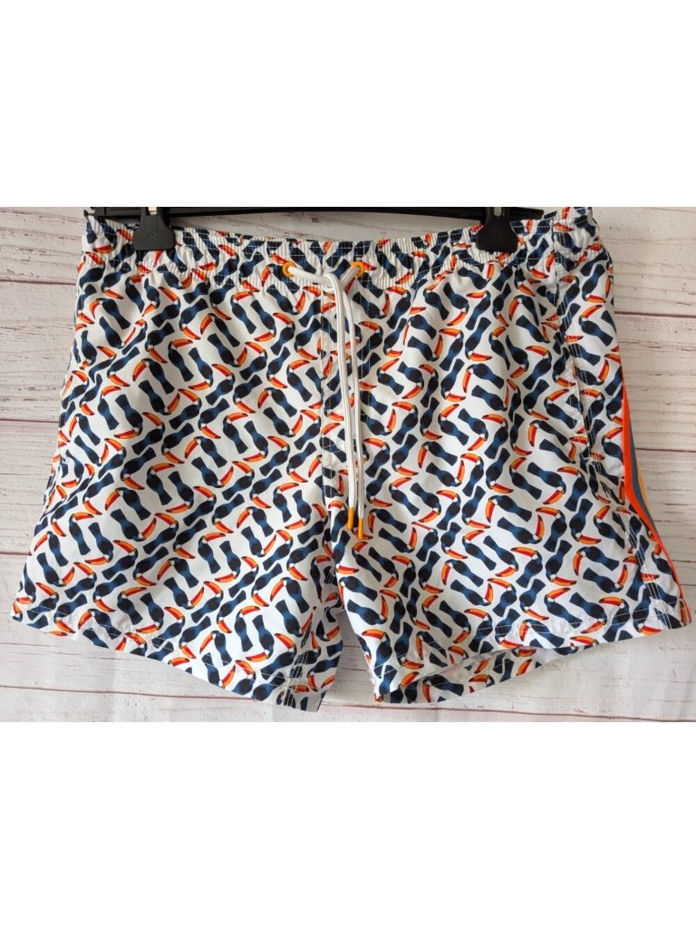Sundek Swim Trunks Toucan Print Logo Elastic Waist Mesh Lined 3 Pockets Size M